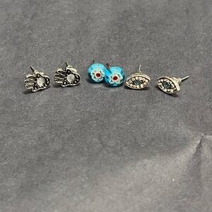 Set of Silver and Blue Stud Earrings
